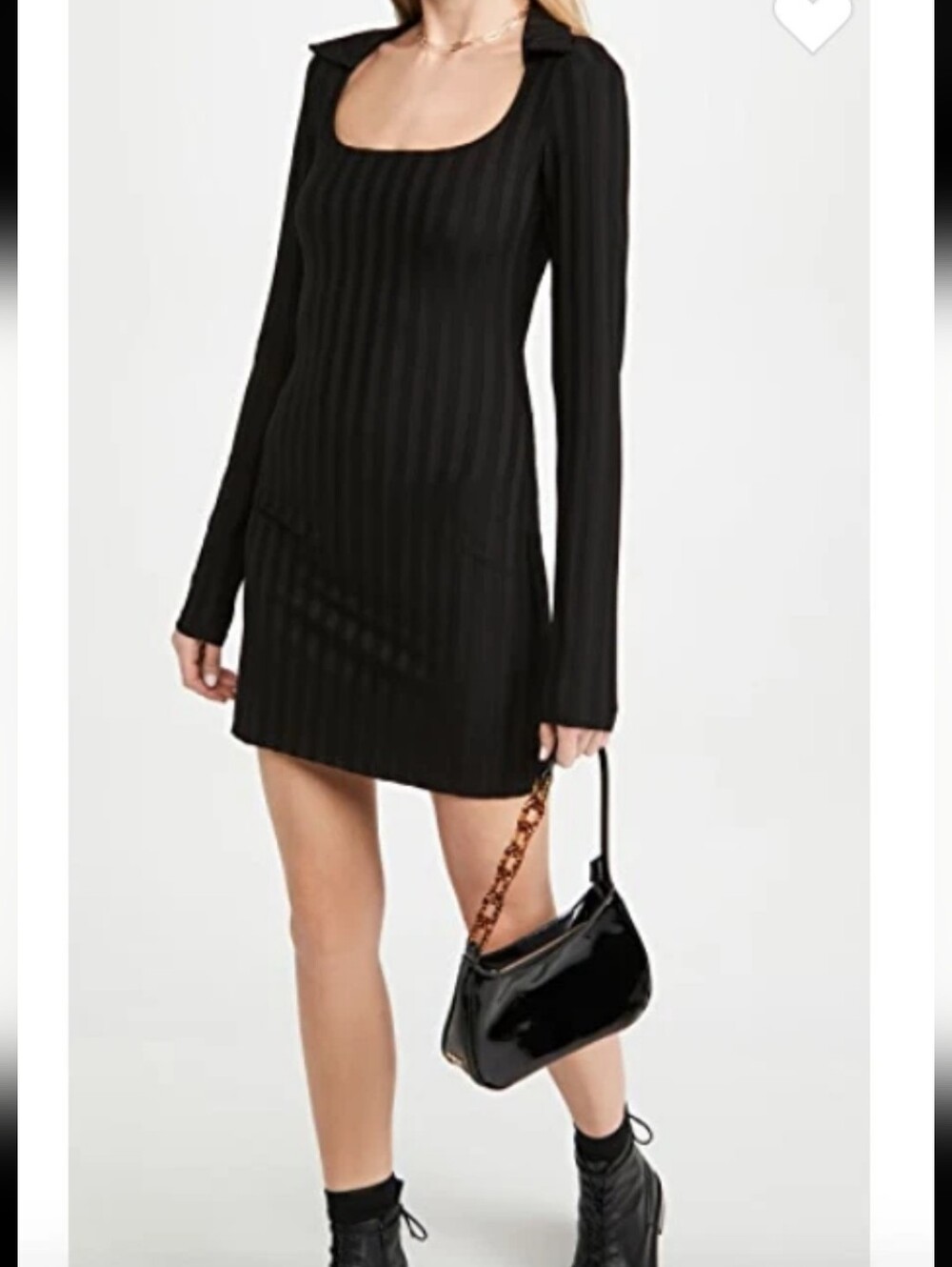 Reformation Vittoria Black Rib Long Sleeve Knit Dress Small M
